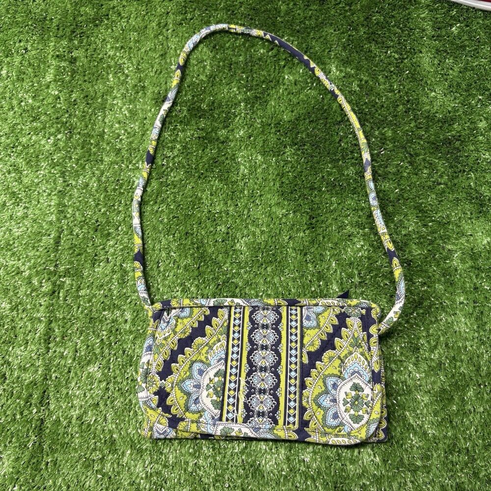 Vera Bradley Tri-fold Wallet Crossbody Purse Bag Blue & Green Medallion Floral